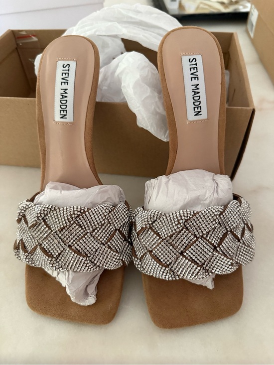 Steve Madden Shoes - Steve Madden Taupe Braided Crystal Slide Sandals